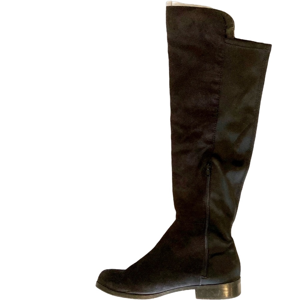 Spring Sale🌼 Faux leather 11 wide stretchy tall knee-high zipper boot low heel